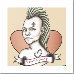 FOREVER YOUNG PUNK LADY AI GENERATED Posters and Art